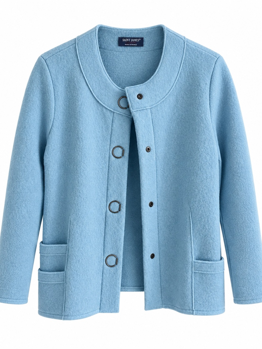 Saint James Light Blue Wool-Blend Round-Collar Jacket